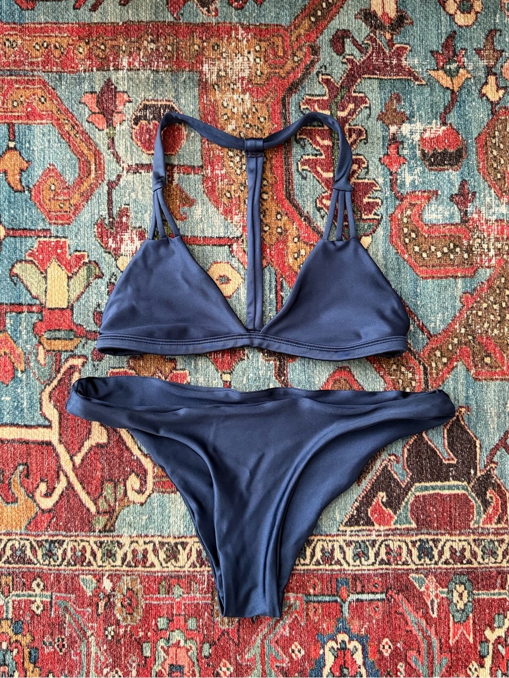 Women's Navy Satin Bikini Set